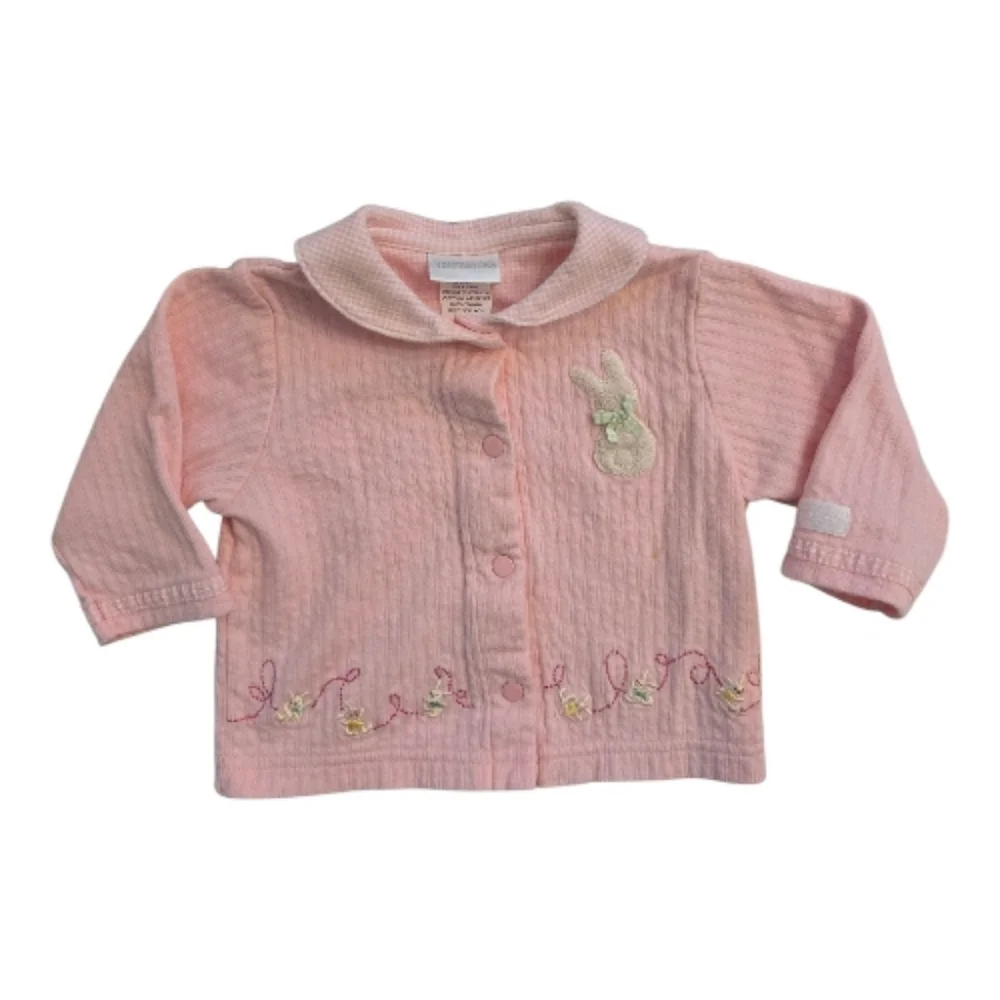 Vintage Y2k Carter's Pink Embroidered Bunny Cardigan